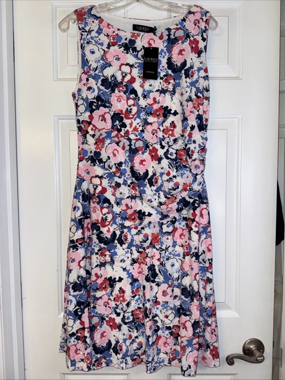 Lauren Ralph Lauren Floral Twist Front Jersey Dress Pink Multi Womens 12 NWT